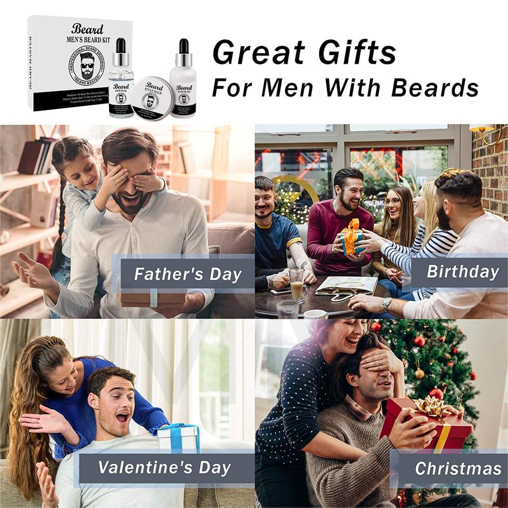 Hot Sale MM New Beard Growth and Fast Hair Growth Oil Hairy Facial Beard Care Kit Men Beard Moisturizing Anti-Frizz Beard Styling Kit 3PCS/Set