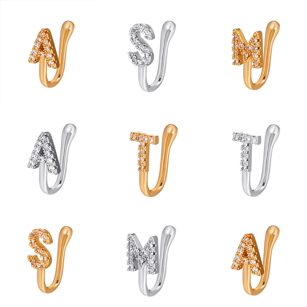 New Arrival Copper Fake Piercing Nose Ring Zircon Letter U-shaped Nose Clip Nose Ring Piercing For Women Fake Piercing Nose Nail Body Jewelry