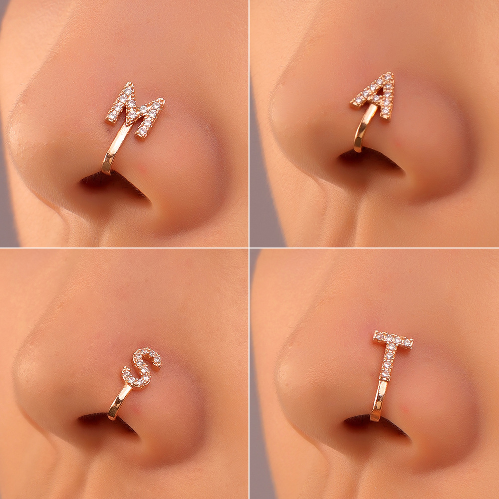 New Arrival Copper Fake Piercing Nose Ring Zircon Letter U-shaped Nose Clip Nose Ring Piercing For Women Fake Piercing Nose Nail Body Jewelry