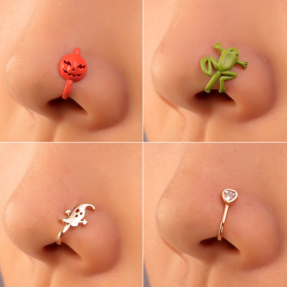 Women Rabbit Non-perforated Nose Clips Personality Retro Copper Set Nose Rings Zircon U-shaped Nose Nails Adjustable Piercing Jewelry for Girls Ladies