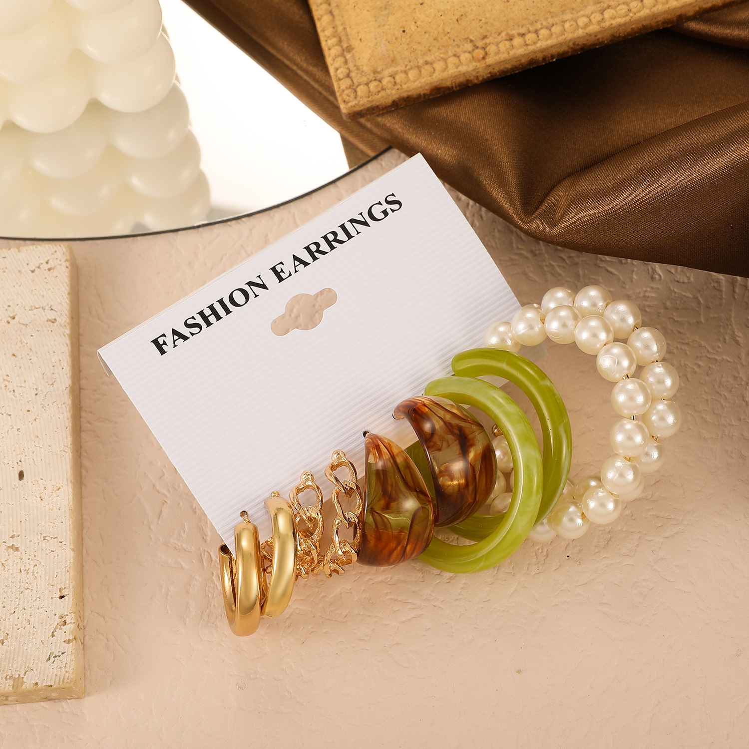 Bohemian Colorful Acrylic Drop Earrings Set For Women Exaggerated Metal Geometric Circle Hoop Earrings Ear Studs Jewelry