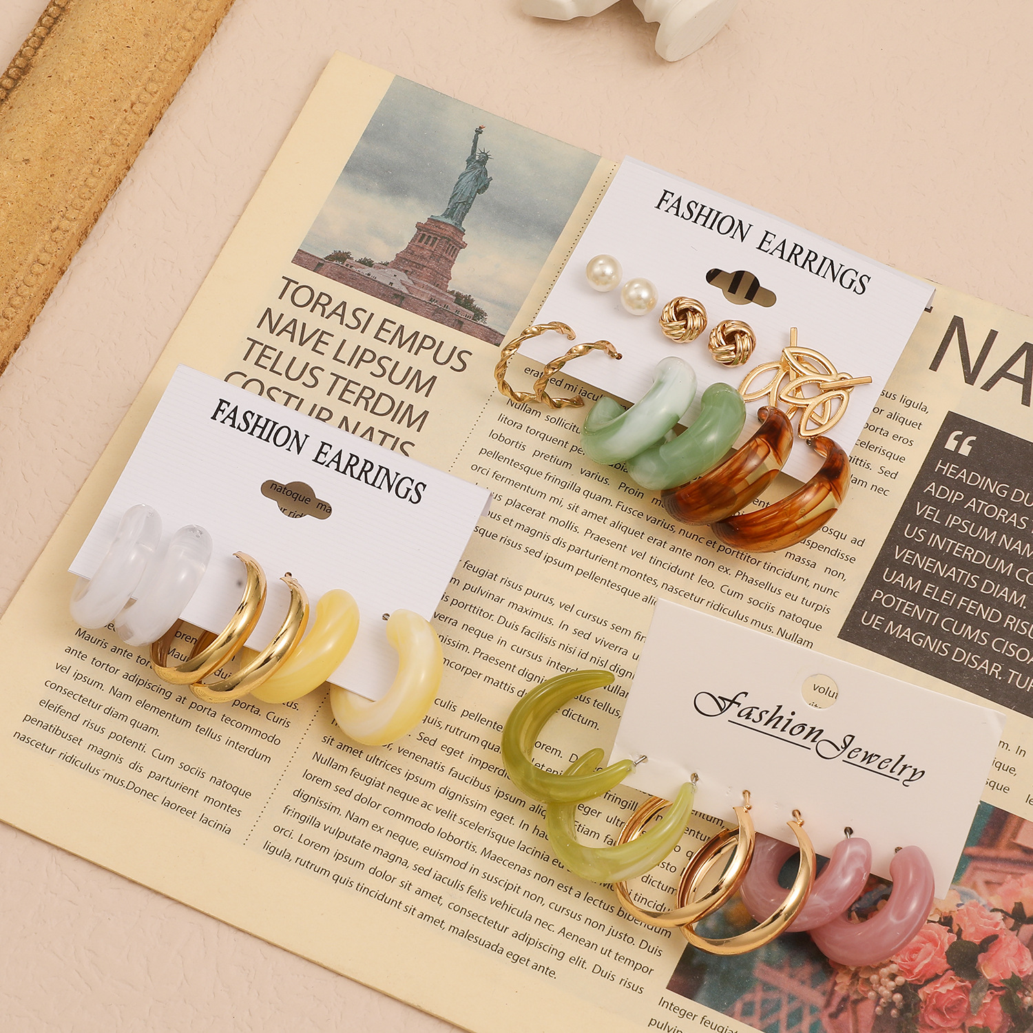 Bohemian Colorful Acrylic Drop Earrings Set For Women Exaggerated Metal Geometric Circle Hoop Earrings Ear Studs Jewelry