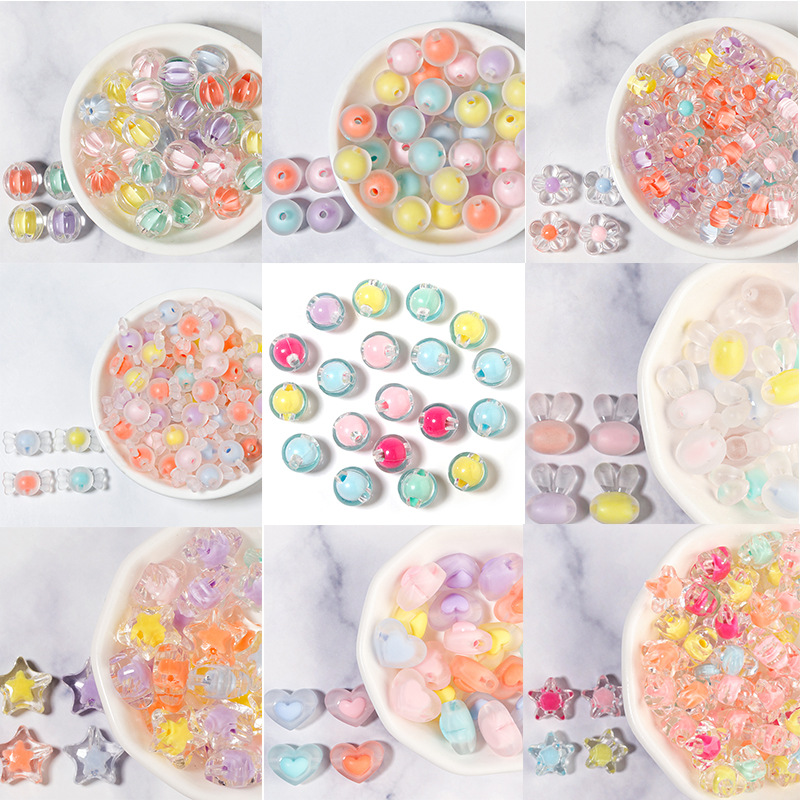 40/60/100/200Pcs Acrylic Colorful Beads Loose Spacer Beads For DIY Jewelry Making DIY Bracelet Beads Necklace Accessories