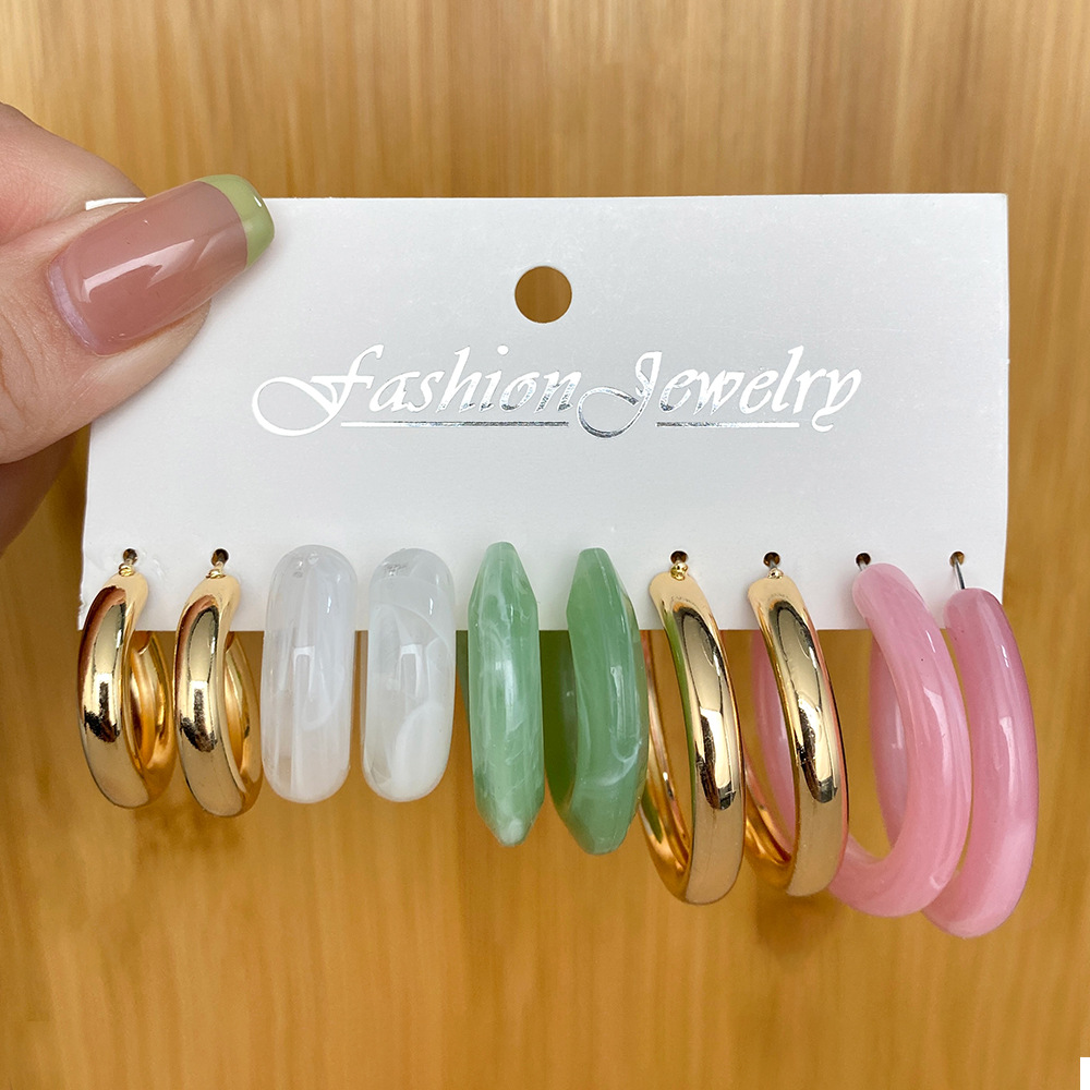5 Pairs Acrylic Acetic Acid Drop Earrings Set Pink White Blue Dangle Earrings For Women Statement Jewelry Creative Retro C-type Letter Alloy Earrings
