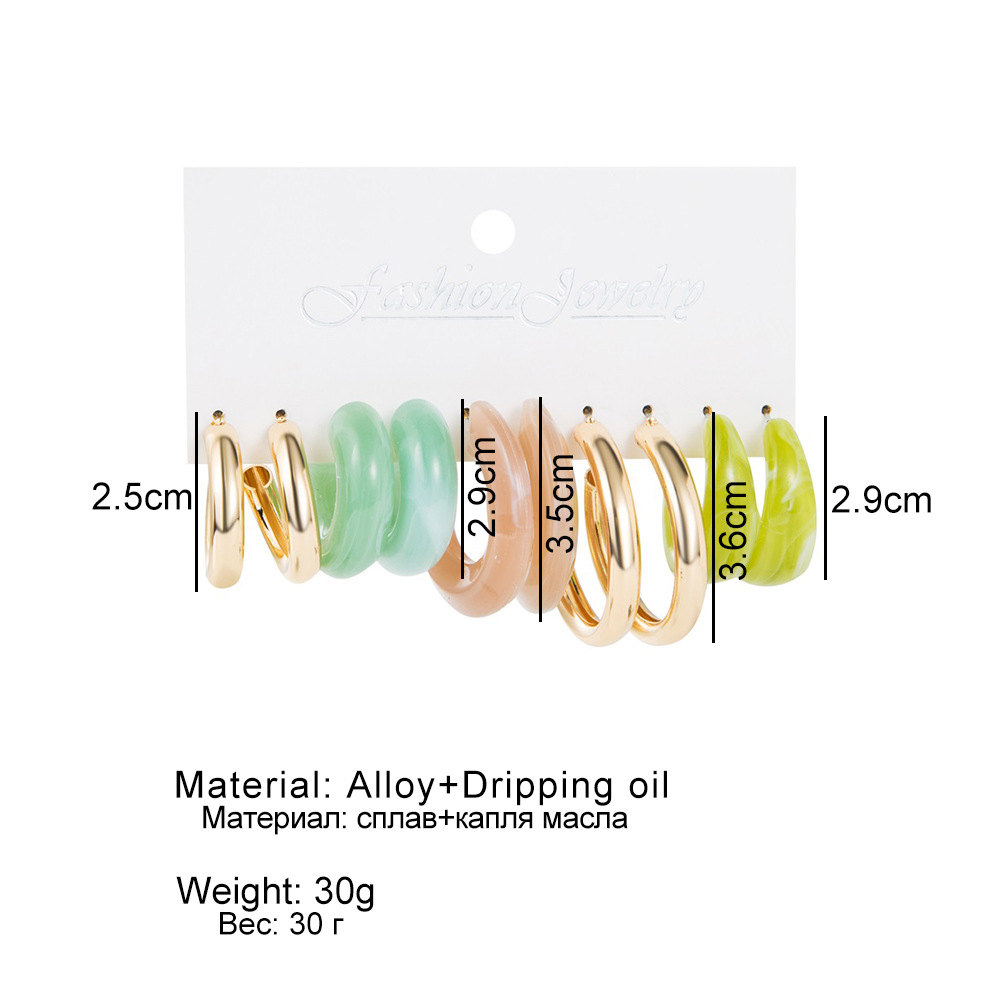 5 Pairs Acrylic Acetic Acid Drop Earrings Set Pink White Blue Dangle Earrings For Women Statement Jewelry Creative Retro C-type Letter Alloy Earrings