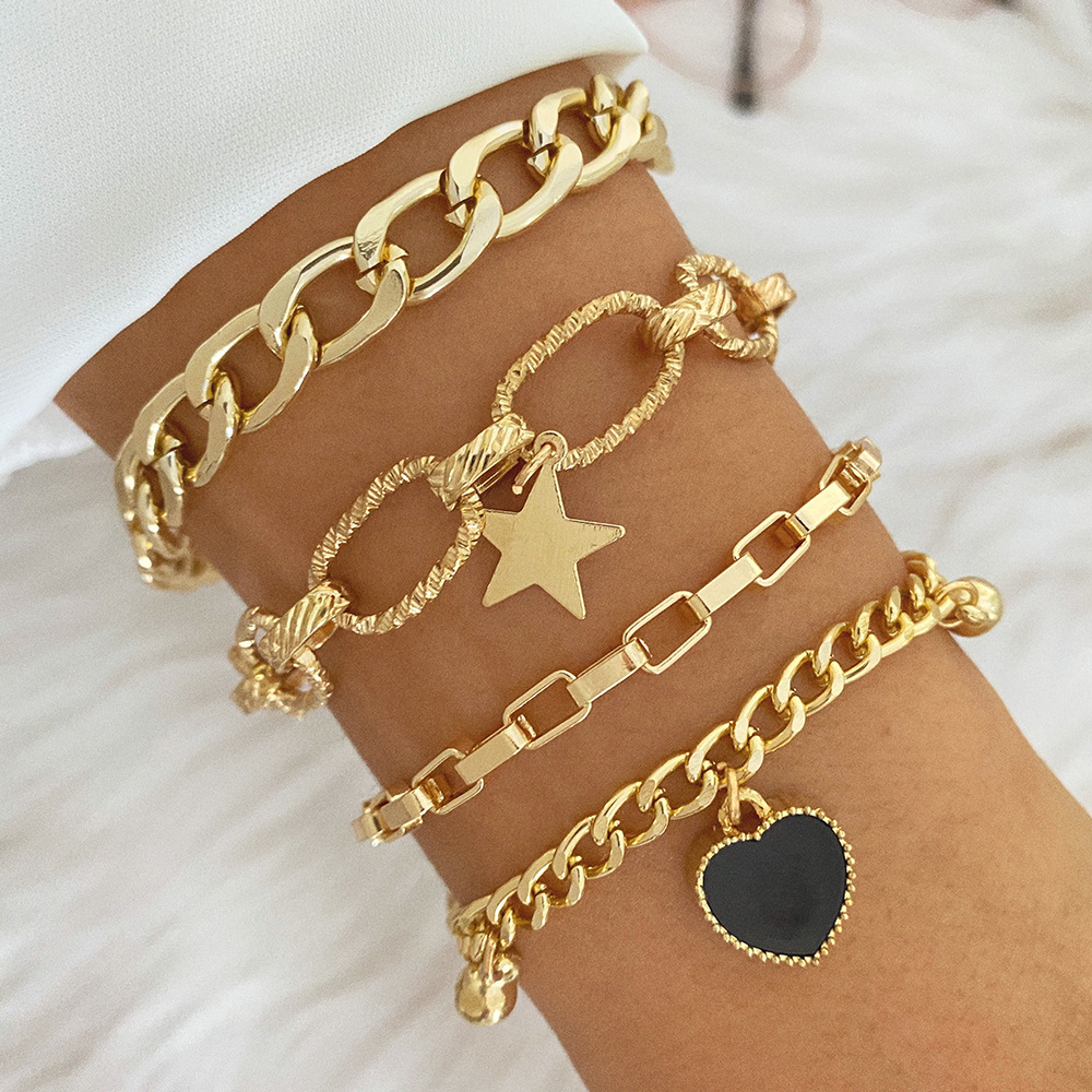 Multilayers Bracelet Set Multilayer Retro Weatherbone Chain Bracelet Generic Gold Ankle Chain Fashion Punk Bracelet for Women and Teen Girls