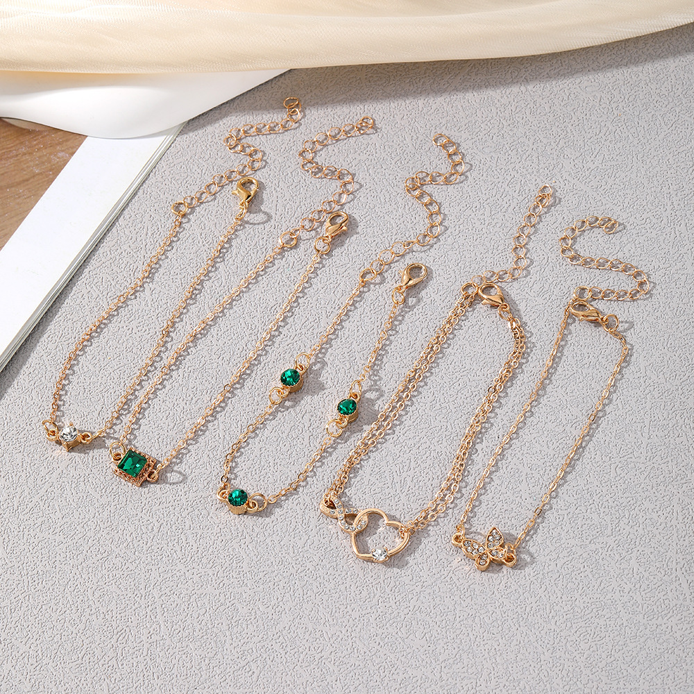 Green Gemstone Bracelets for Women Stackable Heart Bracelet Vintage Chain Link Adjustable Gold Bangle Set Jewelry Gift for Girls