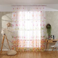 Butterflies Voile Curtains Divider Drape Panel Sheer Romantic Tulle Decoration Living Room Bedroom Kitchen Window Curtain As picture 100cm×200cm