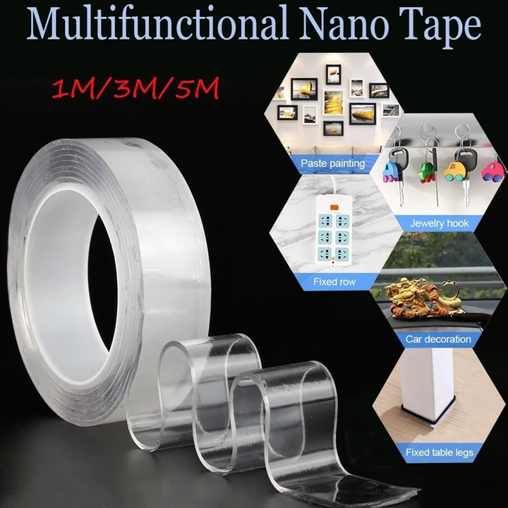 Transparent Double Sided Tape Nano Self-Adhesive Tape No Trace Reusable Tape Glue Sticker for Car Kitchen Bathroom 5M