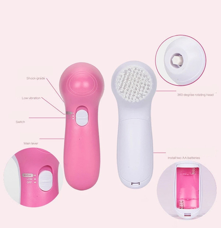 5in1 Face Cleansing Electric Brush Latex Sonic Facial Cleaner Deep Pore Cleaning For Acne Face Massager Facial Tool Set Brush