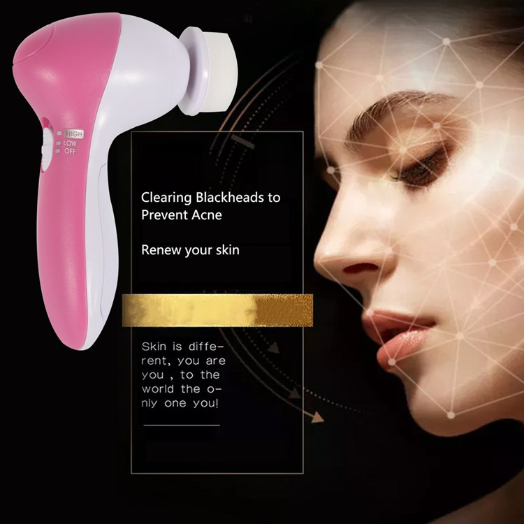 5in1 Face Cleansing Electric Brush Latex Sonic Facial Cleaner Deep Pore Cleaning For Acne Face Massager Facial Tool Set Brush
