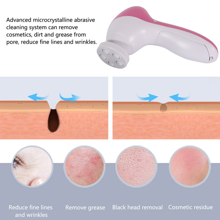 5in1 Face Cleansing Electric Brush Latex Sonic Facial Cleaner Deep Pore Cleaning For Acne Face Massager Facial Tool Set Brush