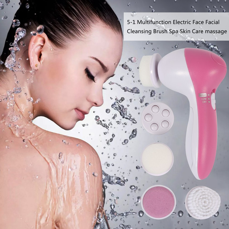 5in1 Face Cleansing Electric Brush Latex Sonic Facial Cleaner Deep Pore Cleaning For Acne Face Massager Facial Tool Set Brush