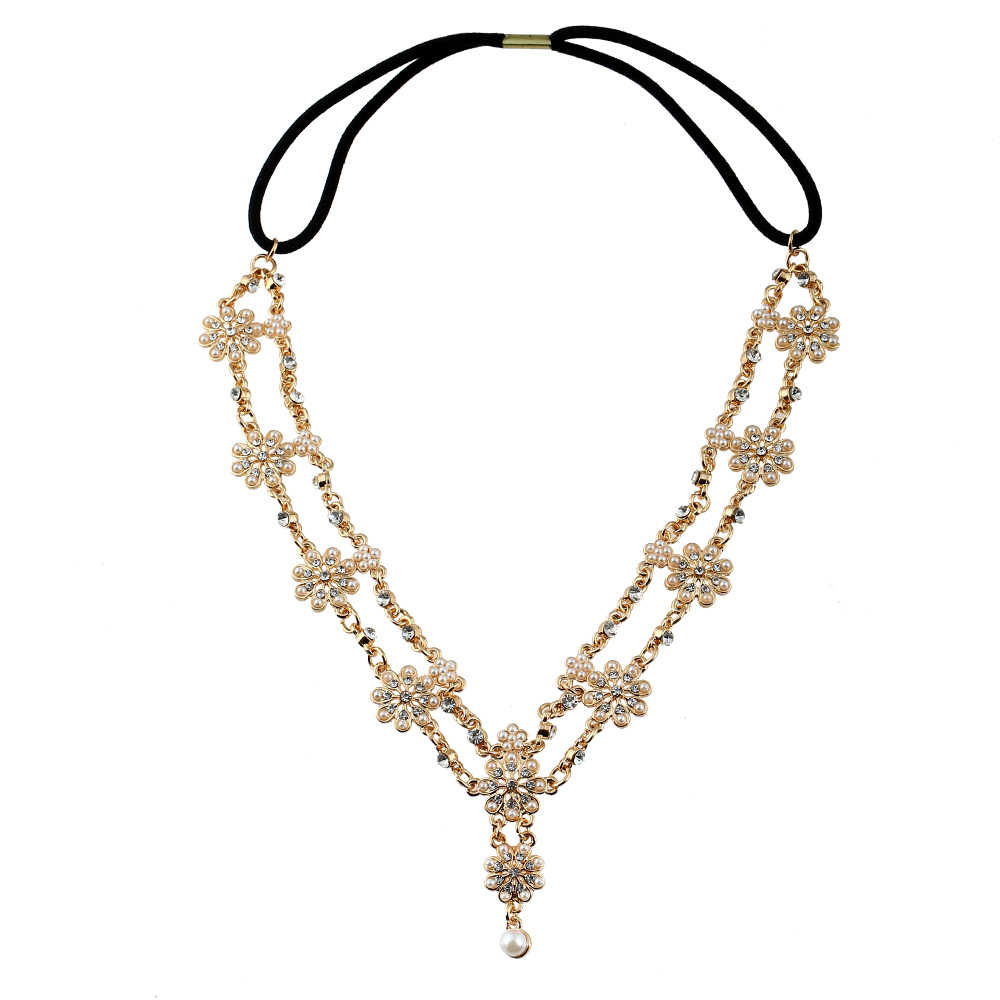 Flower Tassel Head Jewelry 2021 Women Fashion Elegant Rhinestone Elastic Head Chain Tiaras Bride Wedding Head Jewelry