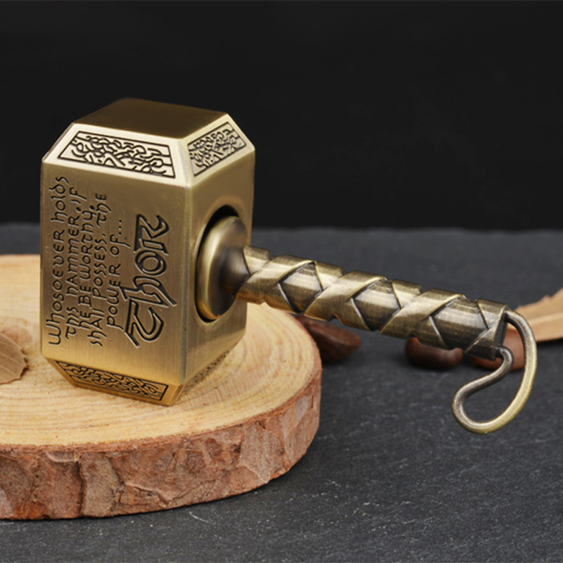Wiitin Thors Battle Hammer Fidget Hand Spinner Made by Metal, the Mighty Mjolnir Keychain Toy - Antique Brass
