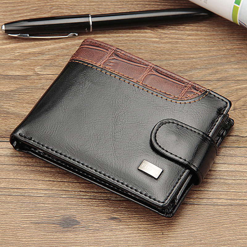 Patchwork Leather Men Wallets Short Male Purse with Coin Pocket Card Holder Brand Trifold Wallet Men Clutch Money Bag
