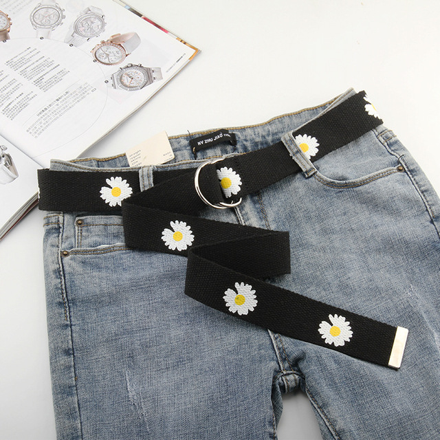 Little Daisies Flower Canvas Belt For Women Candy Color Teenager Girls Jeans All-Match Daisy Long Belt Waist Strap