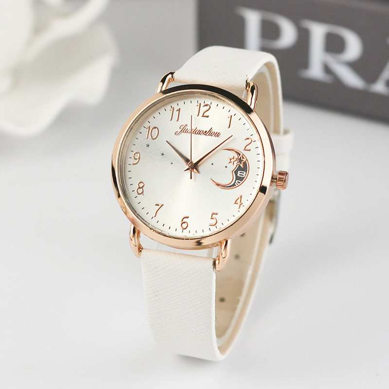 Fashion Elegant Women Watch Moon&Star Number Watches Ladies Leather Strap Quartz Wristwatch Female Casual Clock