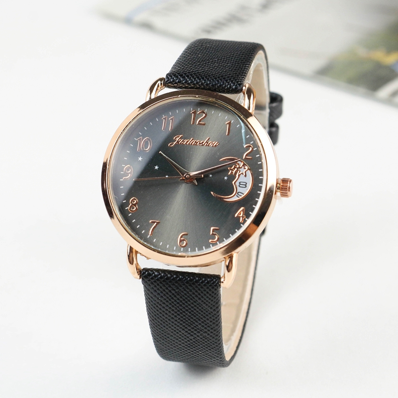 Fashion Elegant Women Watch Moon&Star Number Watches Ladies Leather Strap Quartz Wristwatch Female Casual Clock