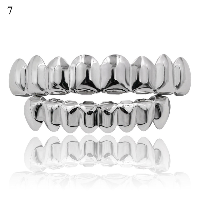 Hip Hop Gold Teeth Grillz Set Top Bottom Tooth Grills Dental Mouth Punk Teeth Caps Cosplay Party Rapper Jewelry
