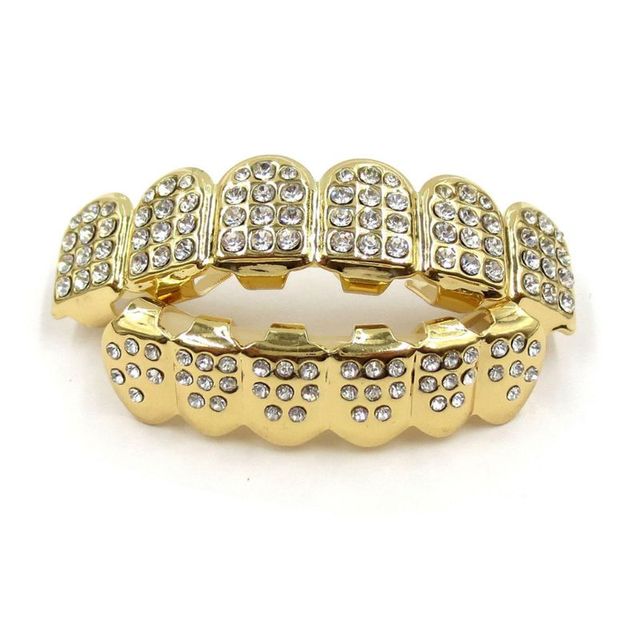 Fshion Hip Hop Gold Silver Colour Iced Out CZ Teeth Grillz Top Bottom  Men Women Jewelry