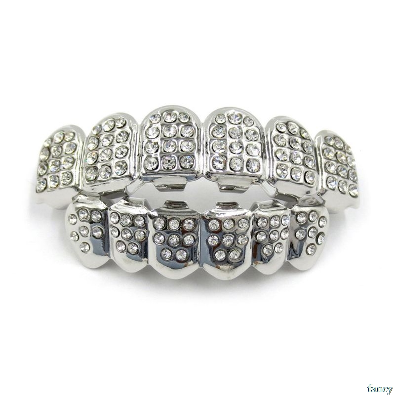 Fshion Hip Hop Gold Silver Colour Iced Out CZ Teeth Grillz Top Bottom  Men Women Jewelry