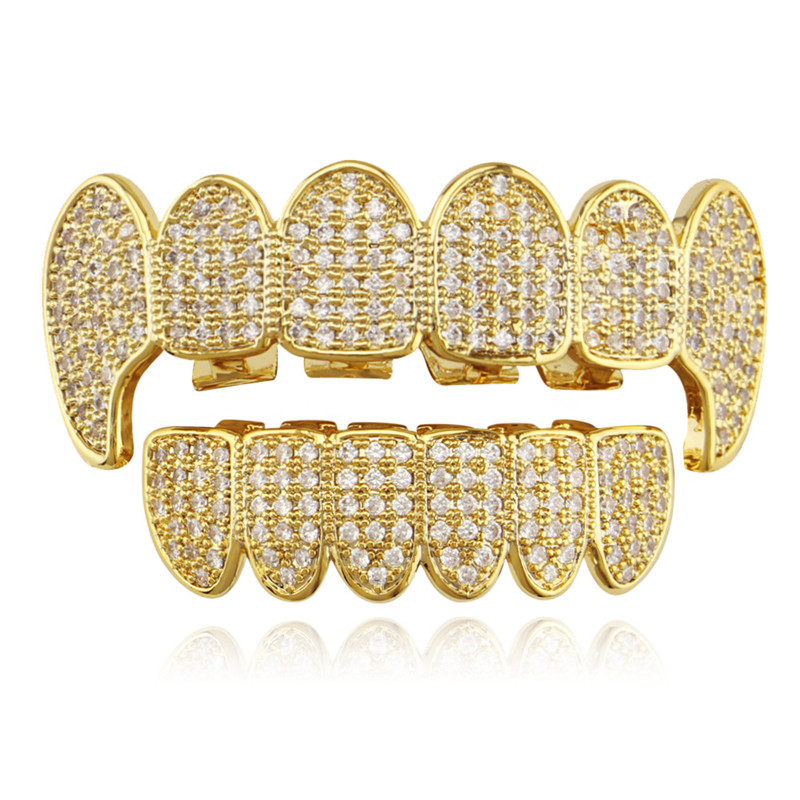 Grill Set Men Women Vampire Grills Gift Hip Hop Teeth Grillz Iced Out  Zircon Mouth Caps
