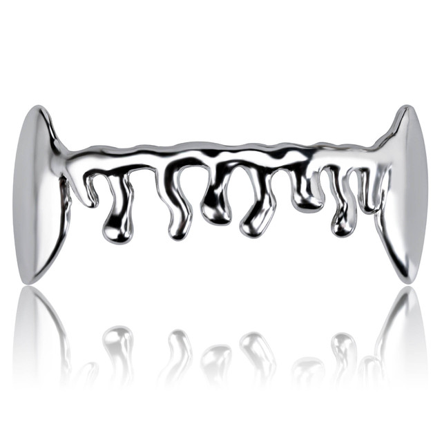 Gold Punk Hip Hop Up and Bottom Teeth Grillz Dental Mouth Fang Grills  Braces Vampire Tooth Cap  Cosplay Party Rapper Jewelry