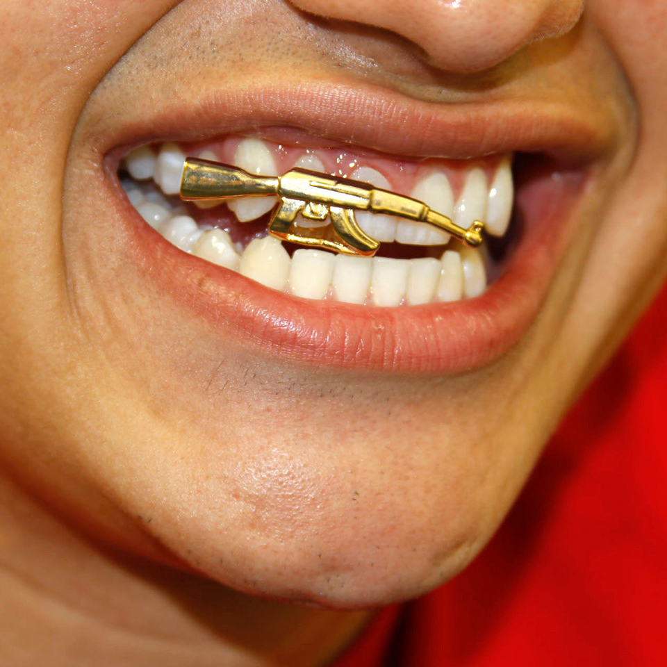 Gold Single Teeth Grillz Braces Punk Hip Hop Dental Mouth Fang Grills Vampire Tooth Cap Cosplay Party Rapper Jewelry