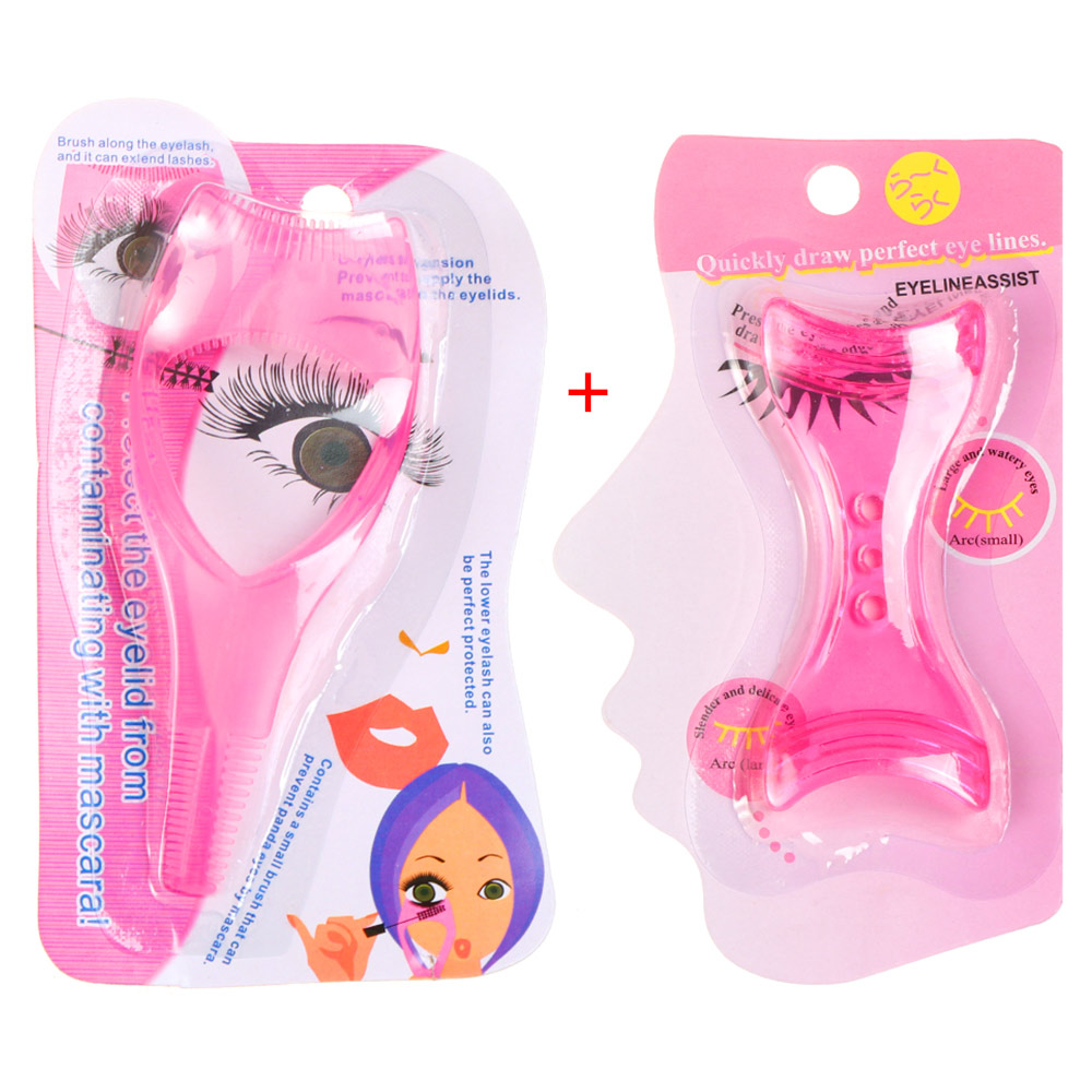 Eye Make Up 3 In1 Mascara Eyeliner Applicator Guide Guard False Eyelashes Baffle Comb Cosmetic Plastic Brush Curler Makeup Tools