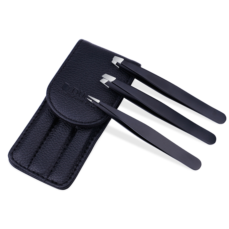 Care 3 PCS Eyebrow Tweezers Stainless Steel Hair Removal Makeup Tool Kit with Bag Point Tip/Slant Tip/Flat Tip pincet