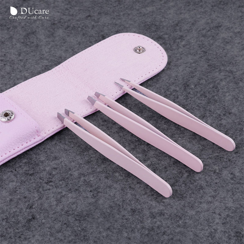Care 3 PCS Eyebrow Tweezers Stainless Steel Hair Removal Makeup Tool Kit with Bag Point Tip/Slant Tip/Flat Tip pincet
