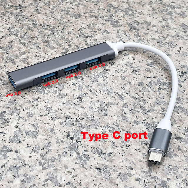 Mini USB Hub Extensions, 4 Port USB 3.0 Hub, 2.0 Hub, USB Adapter Station, Ultra Slim Portable Data Hub, USB Splitter Aluminum