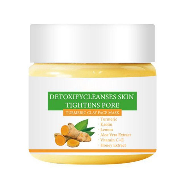 Turmeric Kaolin Facial Clay Mud Mask Vitamin C Radiant Controlling Acne Oil Refining Pores Face Skin Care