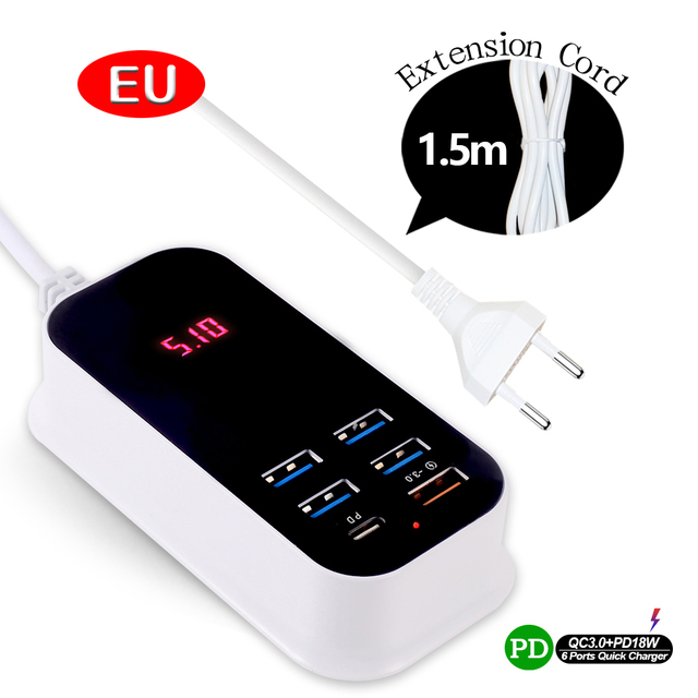 6 Ports Phone USB Charger For iPhone iPad Xiaomi Samsung Multiple Wall Charging 5V/3A EU/US Plug Adapter Mobile Phone Universal