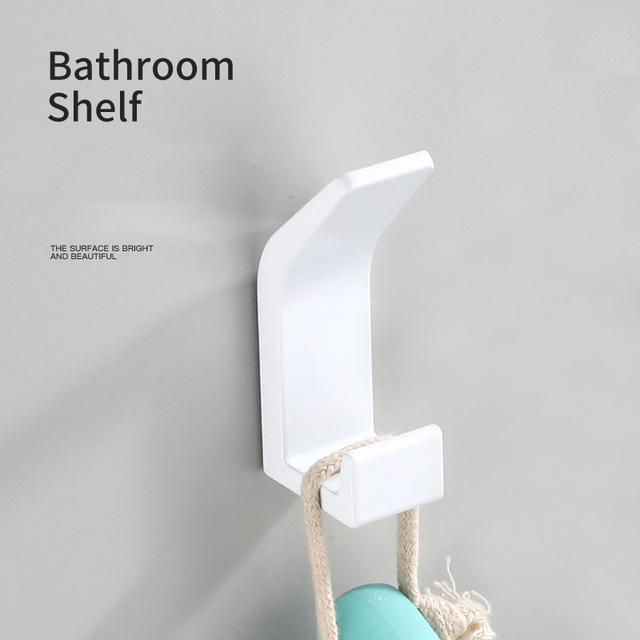1pc No Drilling Double Hook Black White Towel Hook For Bathroom Clothes Coat Hook Bedroom Robe Hook Livingroom Kitchen Accessories