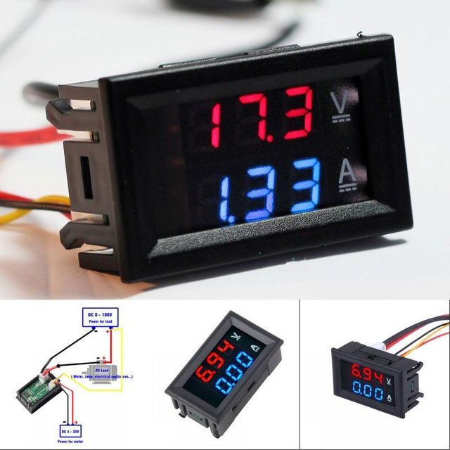 Digital Voltmeter Ammeter Dual Digital Volt Amp Meter Gauge With Lines DC 100V 10A 50A 100A Voltmeter Ammeter LED Detector Tools