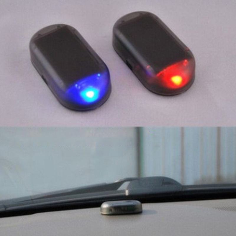 2pcs Solar Powered Car Alarm System Vehicle LED Light Anti-Theft Flash Blinking Lamp,LED Flashing Security Light, Blue