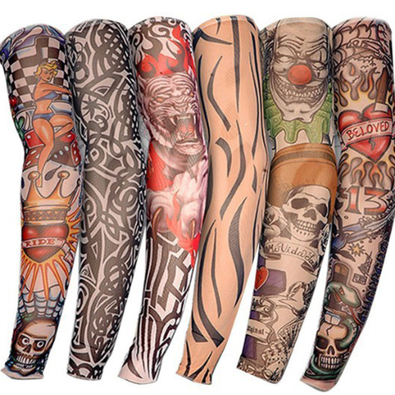 Fashion New Men Flower Arm Tattoo Sleeves Seamless Outdoor Riding Sunscreen Arm Sleeves Sun Uv Protection