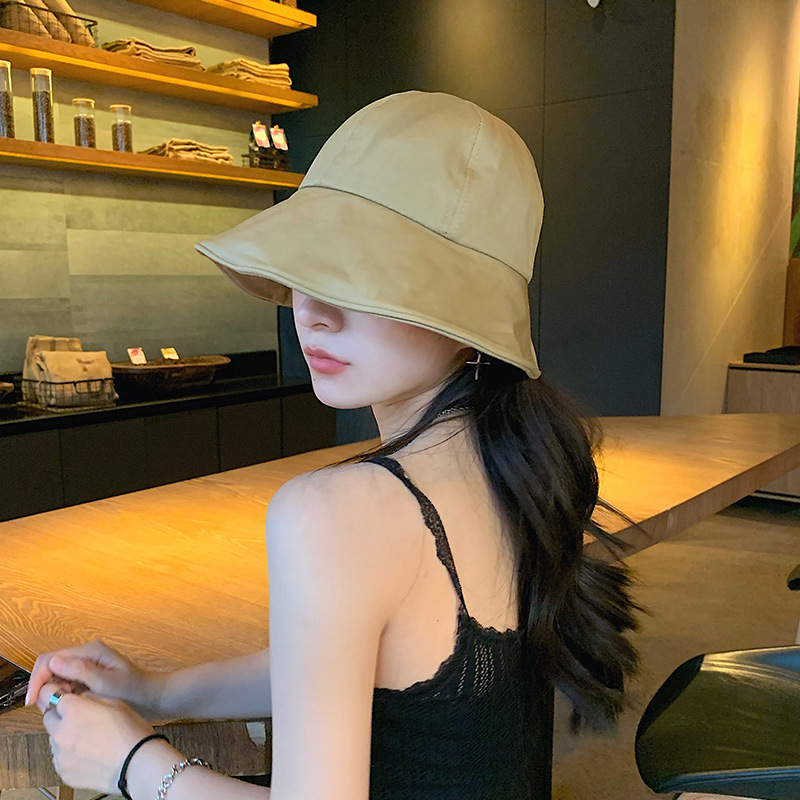Solid Color Soft Cotton Women Bucket Hat Spring Summer Adjustable Outdoor Beach Sun Hats Foldable Panama Caps Ponytail Cap