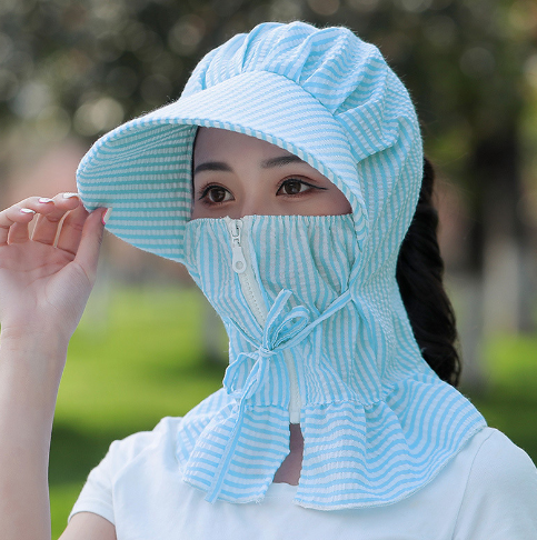 Women Anti-UV Sun Hat Multi Function  Summer Hat Lady Striped Wide Brim Visor Cap Female Neck Protect Riding Hunting Hat