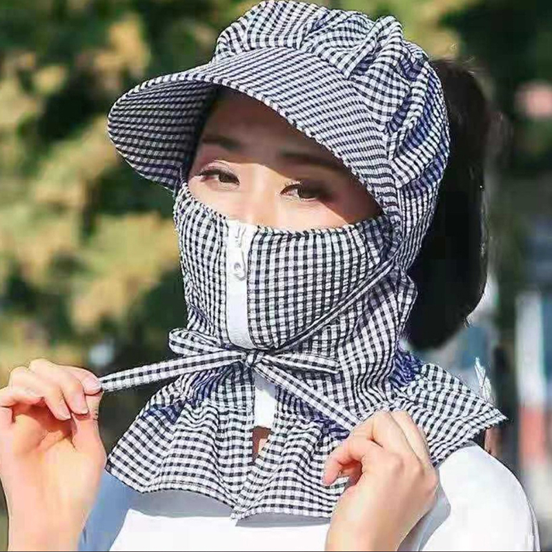 Women Anti-UV Sun Hat Multi Function  Summer Hat Lady Striped Wide Brim Visor Cap Female Neck Protect Riding Hunting Hat
