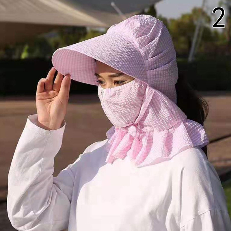 Women Anti-UV Sun Hat Multi Function  Summer Hat Lady Striped Wide Brim Visor Cap Female Neck Protect Riding Hunting Hat