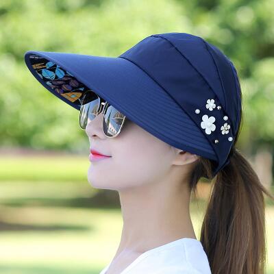 Women summer Sun Hats pearl packable sun visor hat with big heads wide brim Girls beach hat UV protection female cap