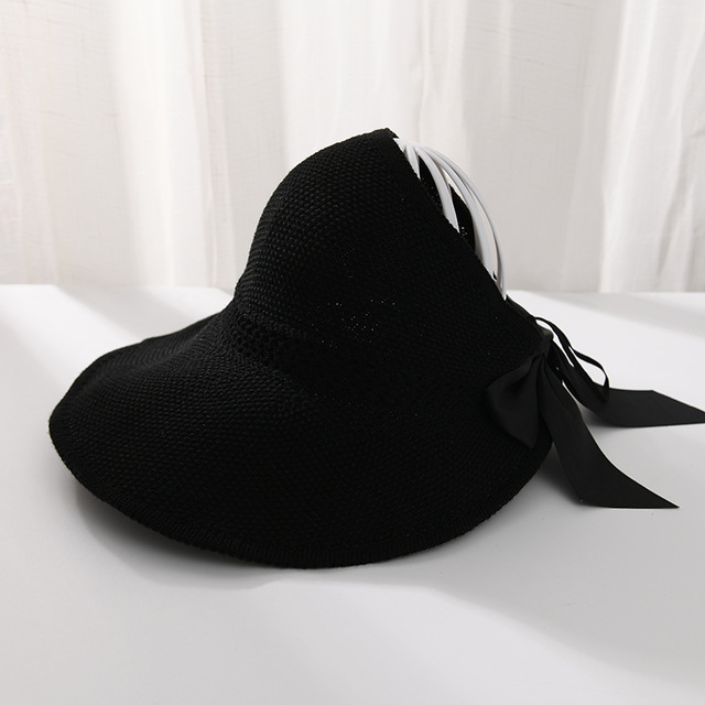 Summer Bow Sun Hats Empty Top Hat Women UV Protction Caps Cutout Beach Hat Women Sun Cap Ribbon Knit Raffia Hat Sun Hat
