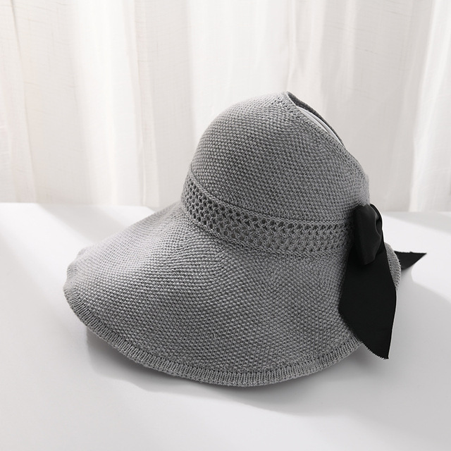 Summer Bow Sun Hats Empty Top Hat Women UV Protction Caps Cutout Beach Hat Women Sun Cap Ribbon Knit Raffia Hat Sun Hat