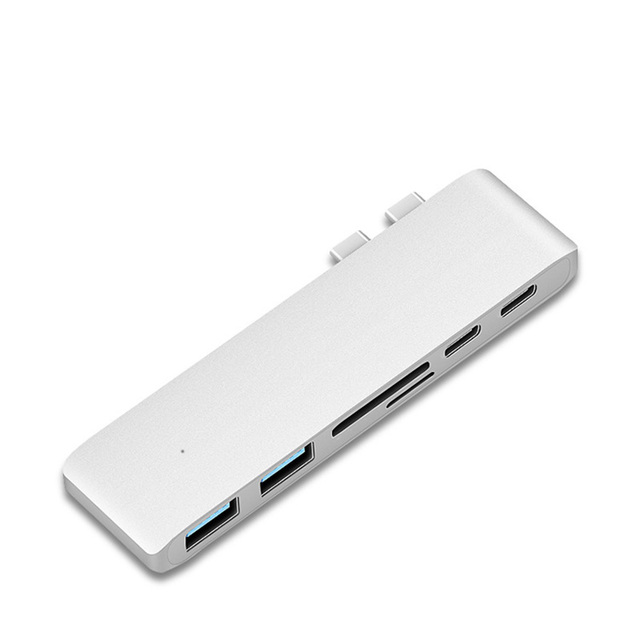 6 In 1 Aluminum USB C Hub USB Type C Hub Adapter Dongle Compatible For MacBook Pro 13" 15"  2016 2017 Thunderbolt 3 USB-C Data