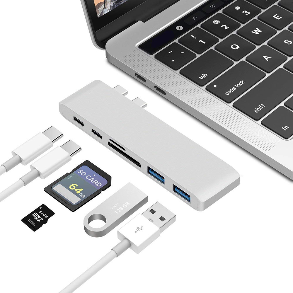 6 In 1 Aluminum USB C Hub USB Type C Hub Adapter Dongle Compatible For MacBook Pro 13" 15"  2016 2017 Thunderbolt 3 USB-C Data