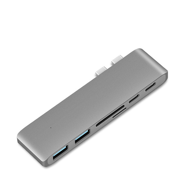 6 In 1 Aluminum USB C Hub USB Type C Hub Adapter Dongle Compatible For MacBook Pro 13" 15"  2016 2017 Thunderbolt 3 USB-C Data