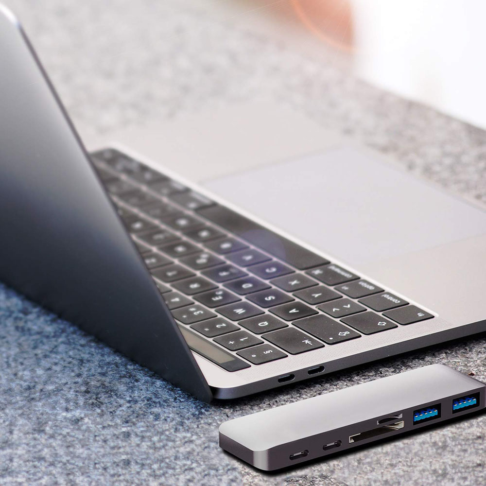 6 In 1 Aluminum USB C Hub USB Type C Hub Adapter Dongle Compatible For MacBook Pro 13" 15"  2016 2017 Thunderbolt 3 USB-C Data